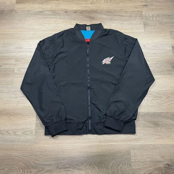 Vintage Jacket Mens Extra Large Black Mountain Dew Promo Bomber 90s Lined - Picture 1 of 10